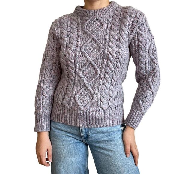 Vintage Edinburg Woolen Mills Scottish Lavender Donegal Tweed Fisherman Sweater - Picture 1 of 10